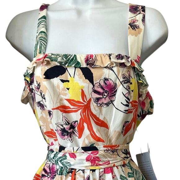 Vince Camino Floral SunDress Sz 4 Vintage Style Full Skirt Pockets Strap Dress - Picture 3 of 11